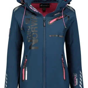 Geographical Norway Giubbotto Softshell Reine con Cappuccio Full Zip Antivento Blu/Rosa Donna
