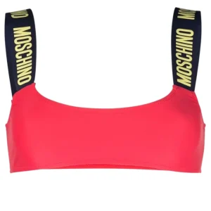 Moschino Swim Top Bikini con Stampa Logo Rosso