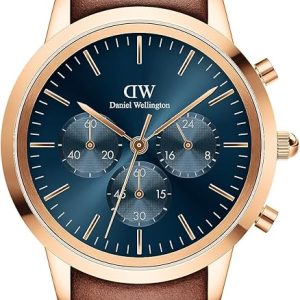 Daniel Wellington orologio St Mawes 42mm inox 316L rose gold pelle marrone cronografo