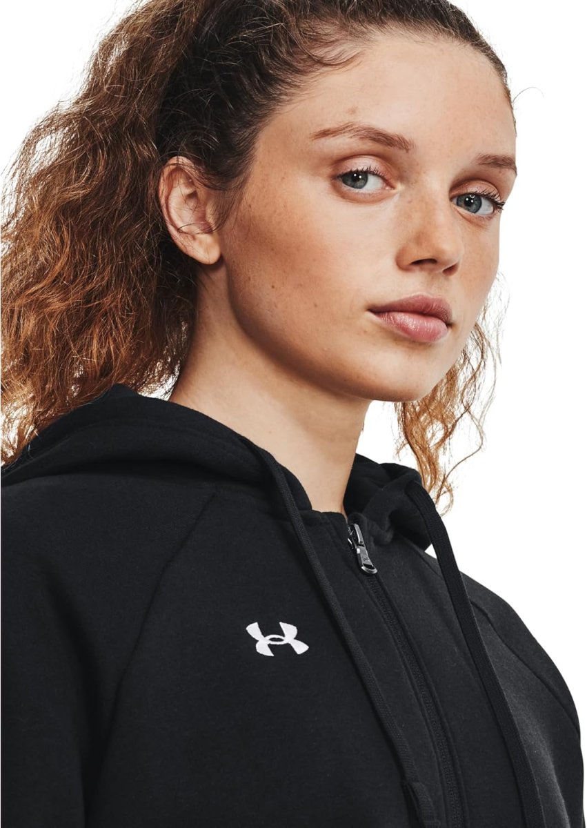 Under Armour felpa full zip pile misto cotone cappuccio RIVAL donna allenamento UA nero - immagine 4