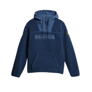 Napapijri Felpa con Cappuccio Mezza Zip Blu