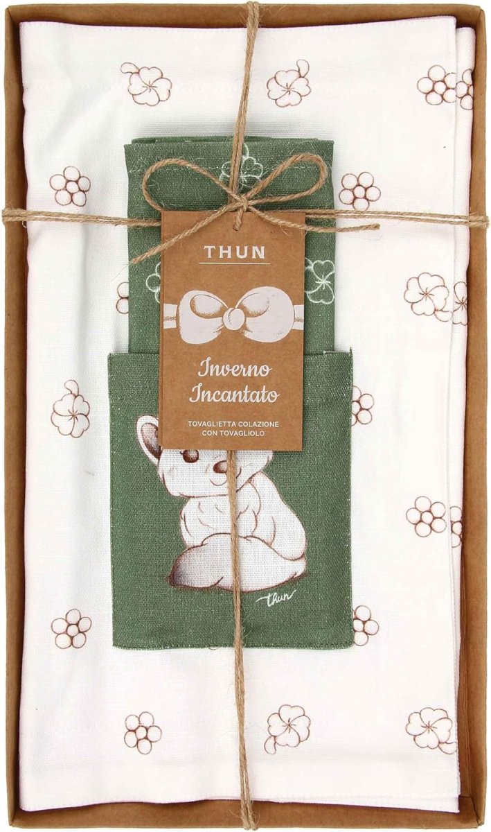 THUN Tovaglietta Colazione Inverno Incantato Standard Fox Sage Green cotone b101018 - immagine 3