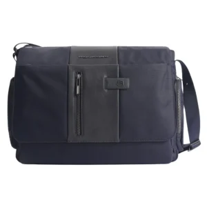 Piquadro Messenger Borsa Porta Pc 14 Pelle E Tessuto Blu Uomo