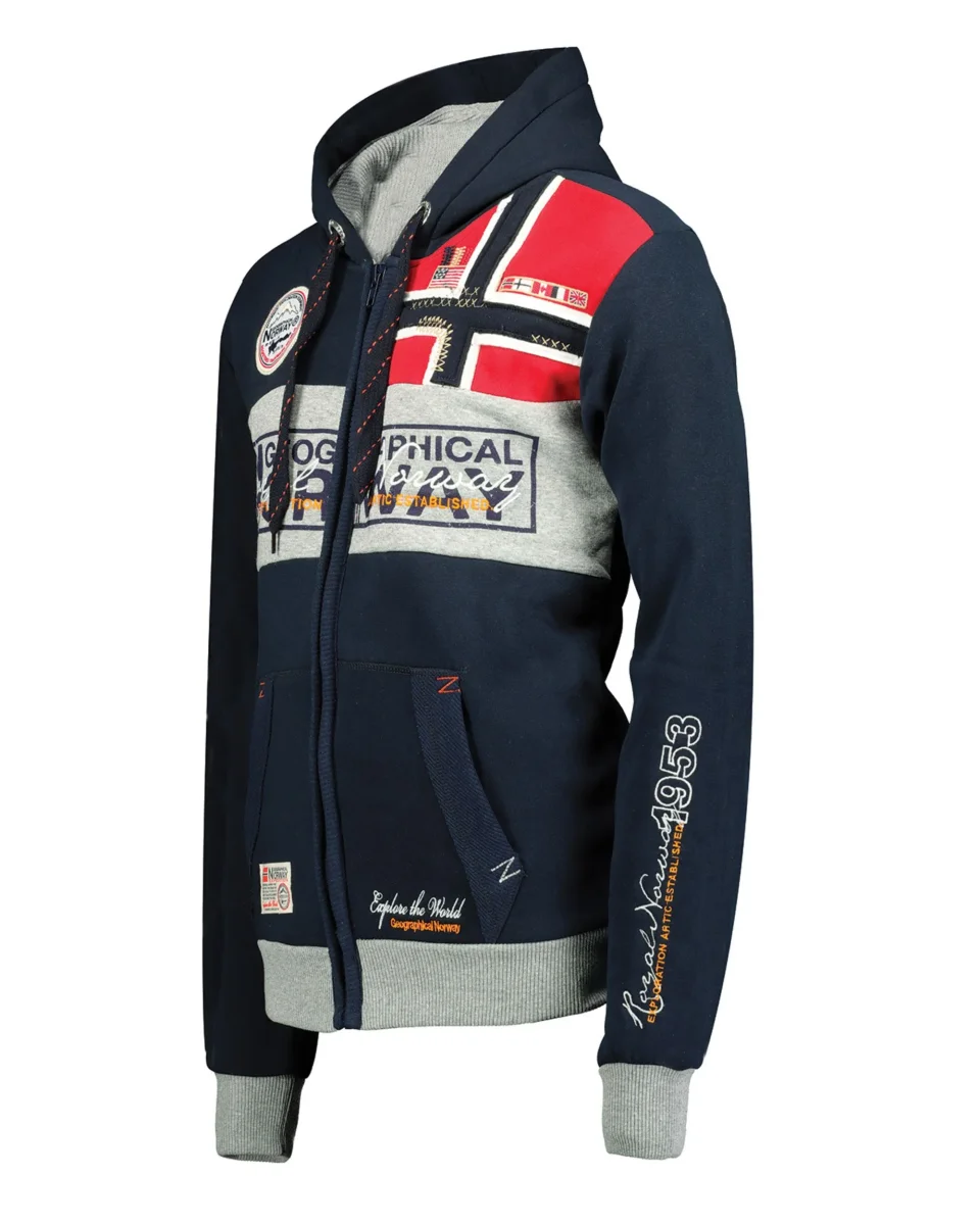Geographical Norway Felpa Flyer Full Zip con Cappuccio Sport Blu Uomo - immagine 4