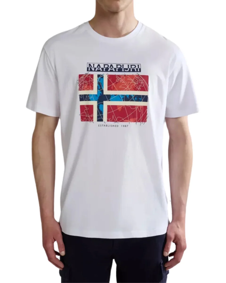 Napapijri T-shirt Cotone Manica Corta con Logo e Bandiera Norvegese Bianco - immagine 7