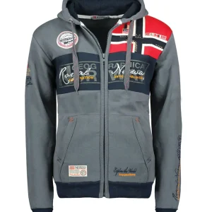 Geographical Norway Felpa Full Zip Flyer Cappuccio Sport City Urban Grigio Scuro Uomo