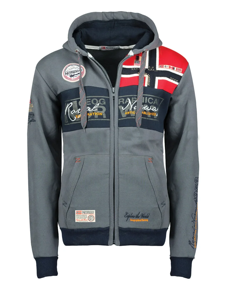 Geographical Norway Felpa Full Zip Flyer Cappuccio Sport City Urban Grigio Scuro Uomo