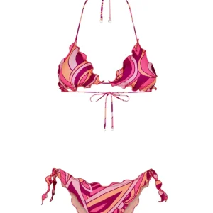 Mefui Bikini Triangolo Frou Frou E Slip Nodi Regolabile 'wet' Rosa Donna