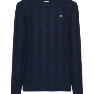 Tommy Jeans Maglione Cable Sweat Cotone Biologico Blu