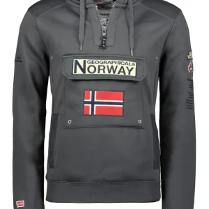 Geographical Norway felpa con cappuccio Grigio Scuro tasca centrale ricami uomo Gymclass