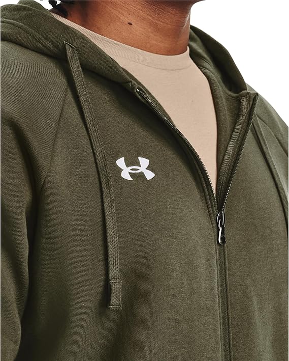 Under Armour felpa full zip pile misto cotone cappuccio RIVAL uomo allenamento UA verde militare - immagine 4
