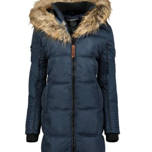 Geographical Norway Parka Con Cappuccio Fisso E Pelliccia Rimovibile Blu Donna