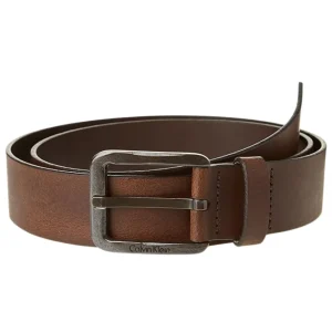 Calvin Klein Pelle Fibbia Metallo Logo Nel Box Regalo Marrone Uomo