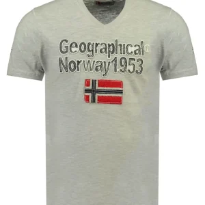 Geographical Norway Manica Corta Scollo V Grigio Uomo