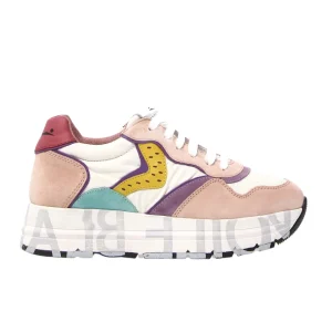 Voile Blanche Sneaker In Pelle E Tessuto, Stringhe Trek, Suola In Gomma Ultraleggera Rosa Donna