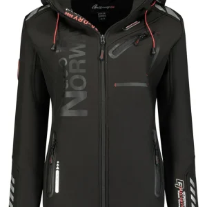 Geographical Norway Giubbotto Softshell Reine con Cappuccio Full Zip Antivento Nero Donna