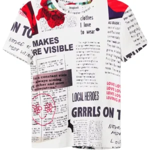 Desigual Woman Knit Tshirt "newspaper" Bianco Donna