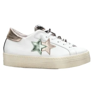 2Star Scarpe Sneaker Prime Star con Platform Tomaia in Pelle Bianco Donna