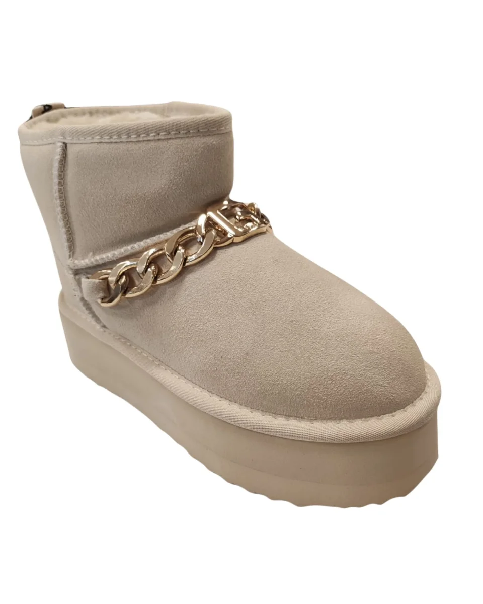 Gaelle Eskimo Boot Con Pelliccia E Catena Decorativa Bianco Donna - immagine 3