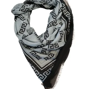 Versace Foulard Stola Pashmina Scialle Misto Cashmere Grigio Donna