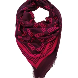 Versace Foulard Stola Pashmina Scialle Misto Cashmere Viola Donna