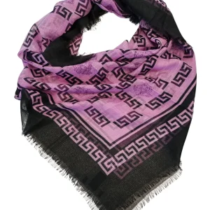 Versace Foulard Stola Pashmina Scialle Misto Cashmere Rosa Donna