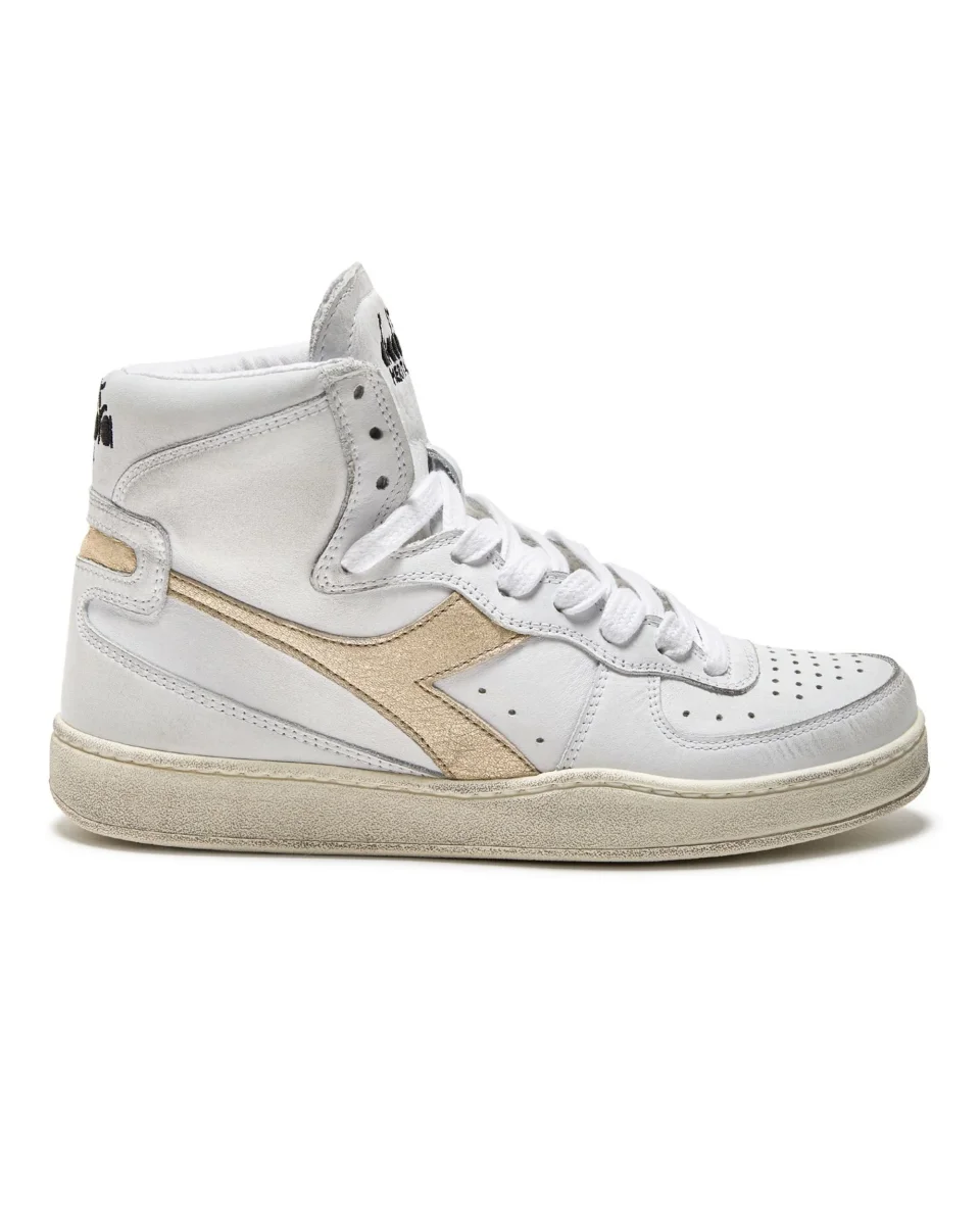 Diadora Heritage Pelle Premium Stone Wash Ceratura Naturale Bianco Donna