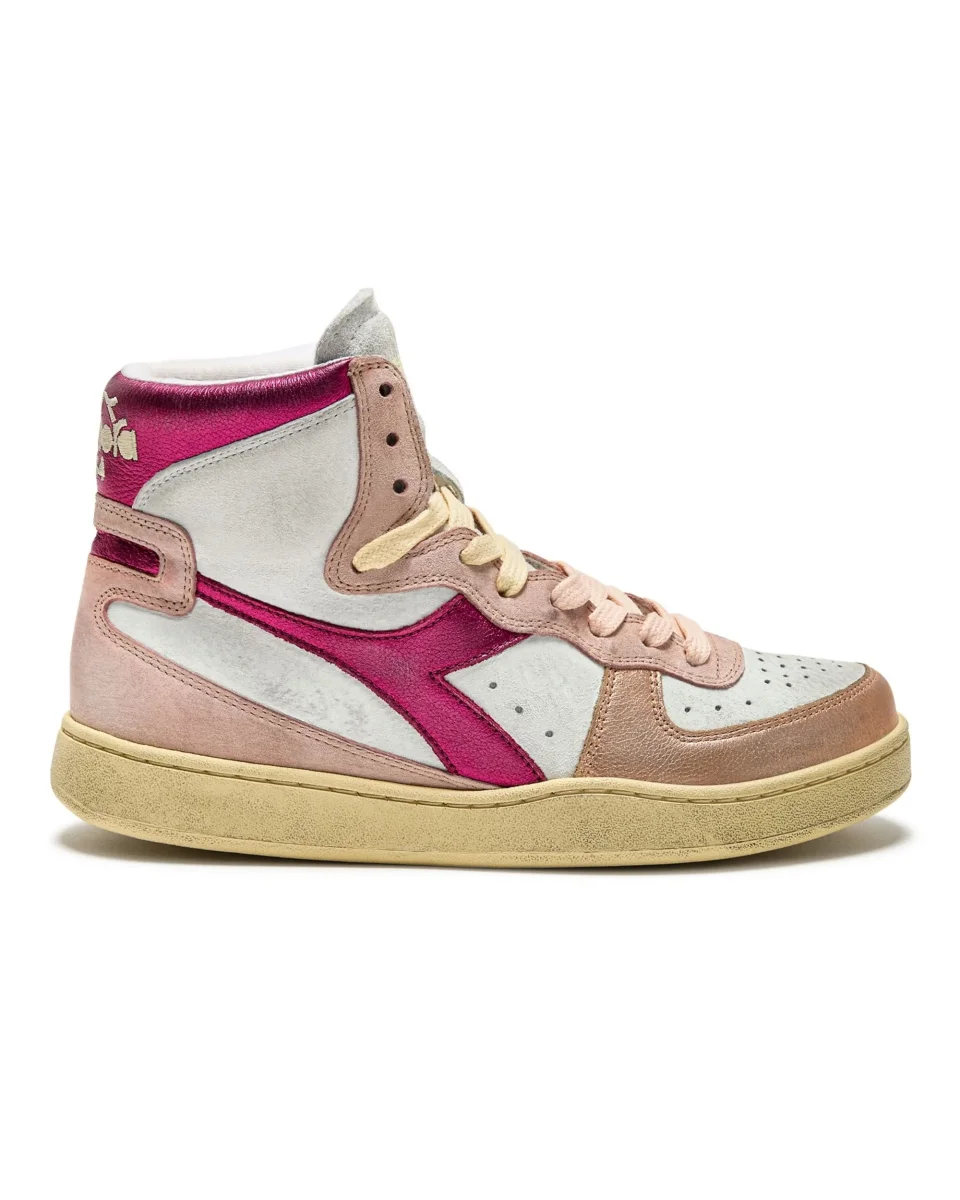 Diadora Heritage Sneaker Basket Metal Used Tomaia In Pelle Effetto Used Bianco Rosa Donna