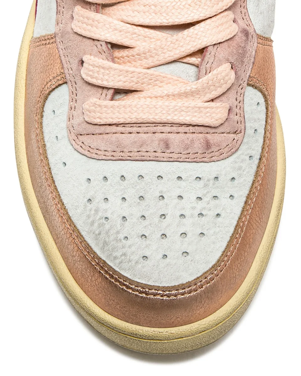Diadora Heritage Sneaker Basket Metal Used Tomaia In Pelle Effetto Used Bianco Rosa Donna - immagine 6