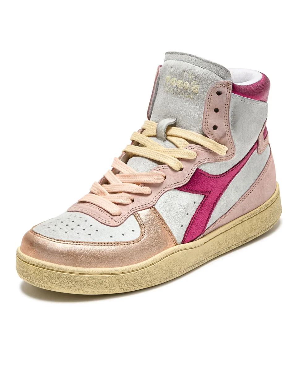 Diadora Heritage Sneaker Basket Metal Used Tomaia In Pelle Effetto Used Bianco Rosa Donna - immagine 8