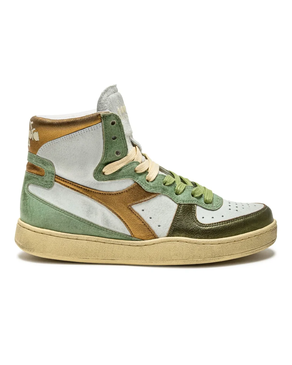 Diadora Heritage Sneaker Basket Metal Tomaia In Pelle Effetto Used Bianco Verde Donna 178889