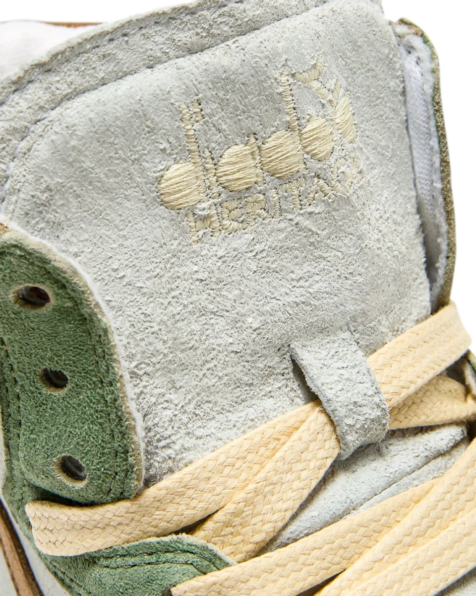 Diadora Heritage Sneaker Basket Metal Tomaia In Pelle Effetto Used Bianco Verde Donna 178889 - immagine 4