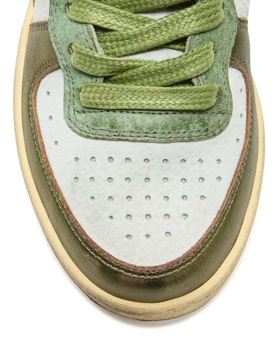 Diadora Heritage Sneaker Basket Metal Tomaia In Pelle Effetto Used Bianco Verde Donna 178889 - immagine 5