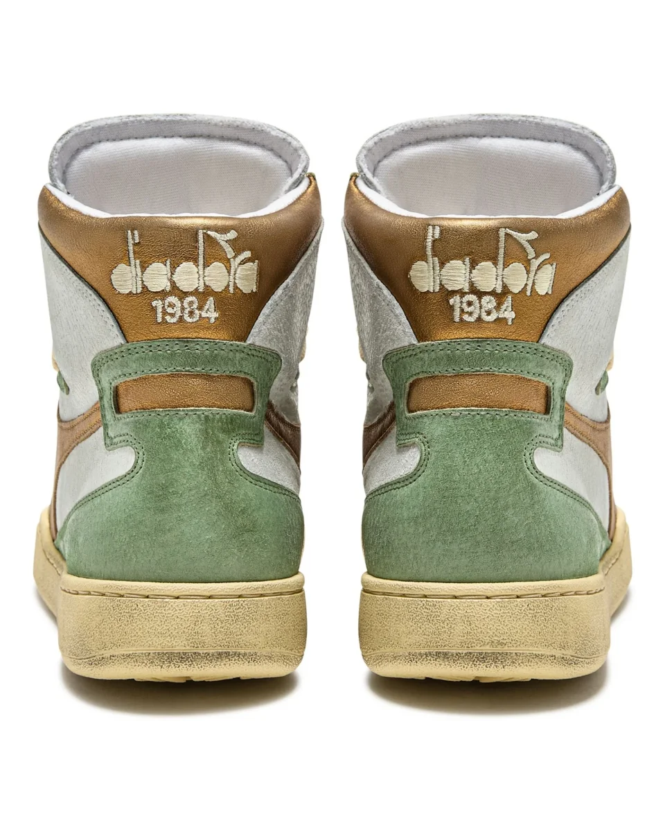 Diadora Heritage Sneaker Basket Metal Tomaia In Pelle Effetto Used Bianco Verde Donna 178889 - immagine 6