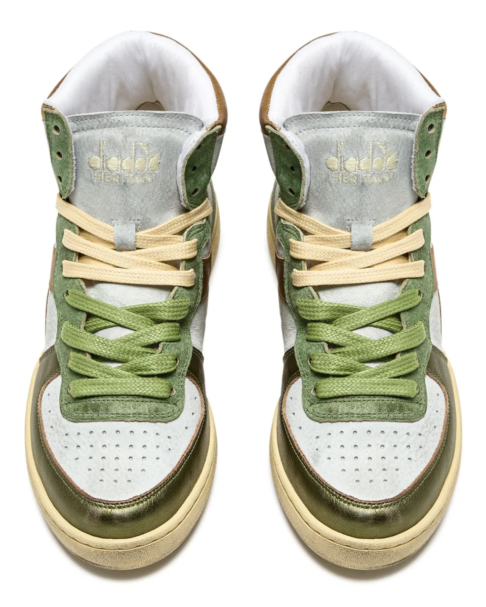 Diadora Heritage Sneaker Basket Metal Tomaia In Pelle Effetto Used Bianco Verde Donna 178889 - immagine 7