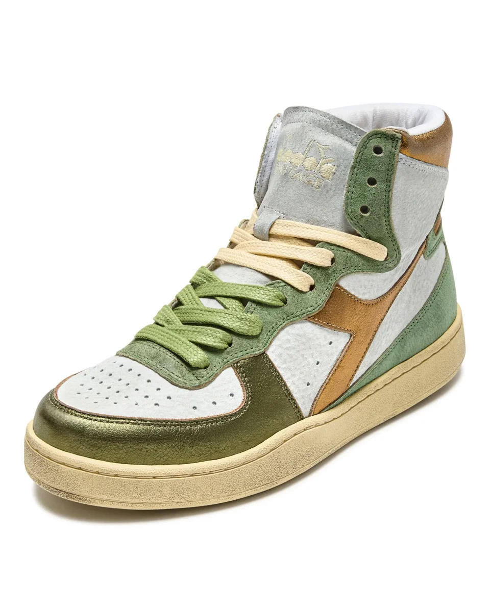 Diadora Heritage Sneaker Basket Metal Tomaia In Pelle Effetto Used Bianco Verde Donna 178889 - immagine 8
