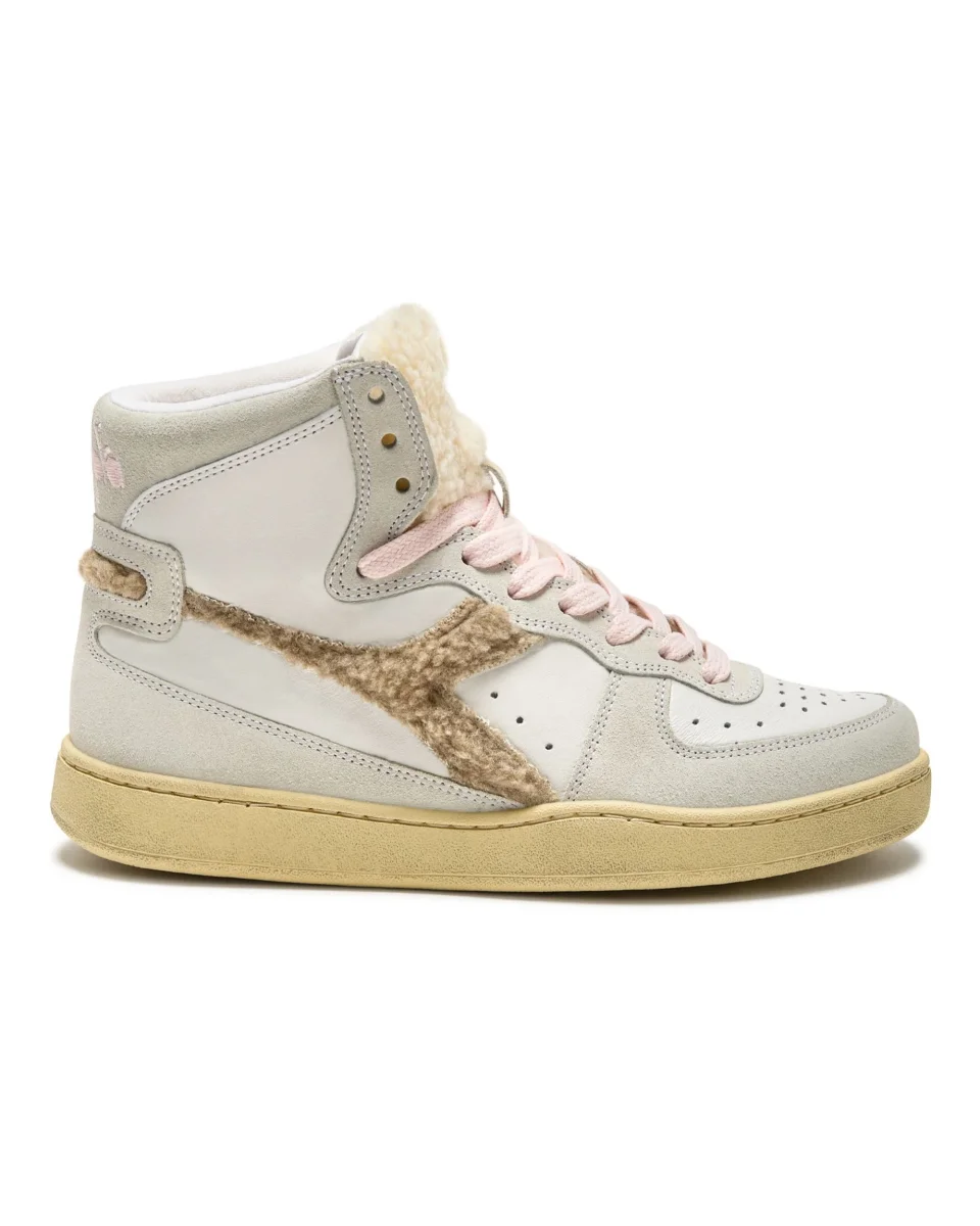 Diadora Heritage Pelle Premium Stone Wash Ceratura Naturale Bianco Donna