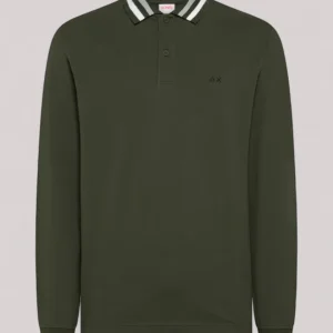 POLO UOMO CON COLLETTO A RIGHE MILITARE SCURO - A45104 74