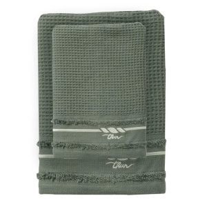 THUN Set 2 Asciugamani Country Bloom 40x60 + 60x100 cm Tinta Unita verde B300329