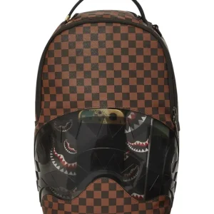 Sprayground Backpack Scuola City Viaggio Motivo a Scacchi Marrone Unisex Morso Trasparente