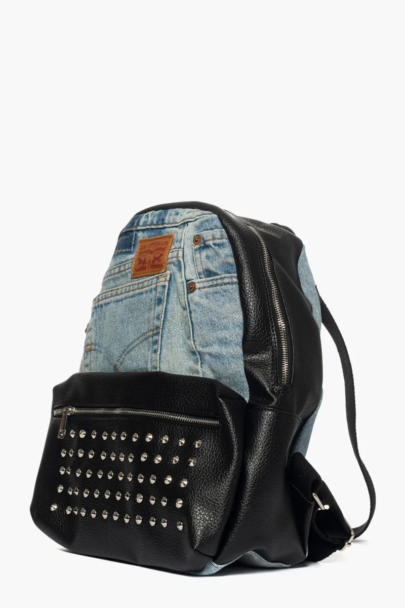 Zaino in jeans e nero con borchie - immagine 3