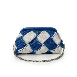 Borsa pouch crochet PISA bianco e blu