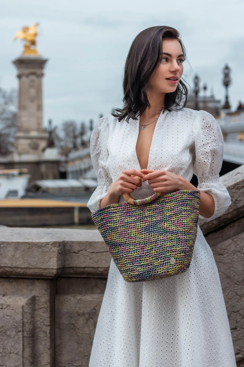 Borsa a mano JEANNE Multicolour Raffia - immagine 5