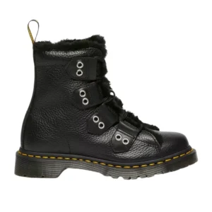 Dr. Martens Stivale 1460 Ltt Milled Nappa Con Pelliccia Nero Donna