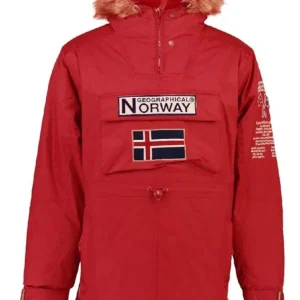 Geographical Norway Parka Con Cappuccio Fisso E Pelliccia Removibile Rosso Uomo
