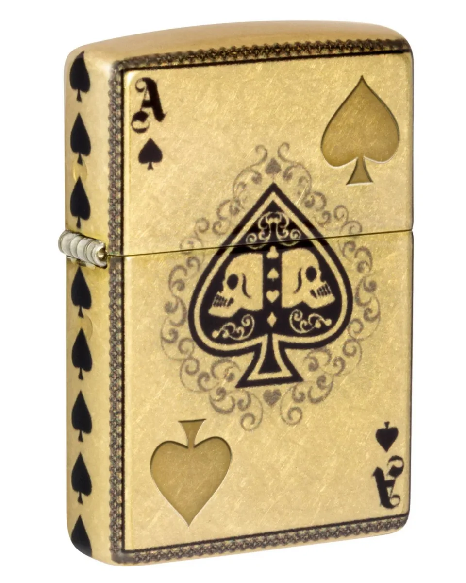 Zippo Accendino Antivento Made In Usa Ricaricabile Ace of Spades Oro Unisex