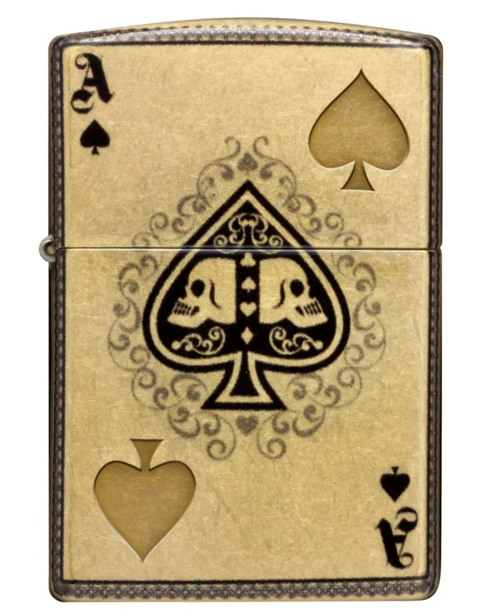 Zippo Accendino Antivento Made In Usa Ricaricabile Ace of Spades Oro Unisex - immagine 5