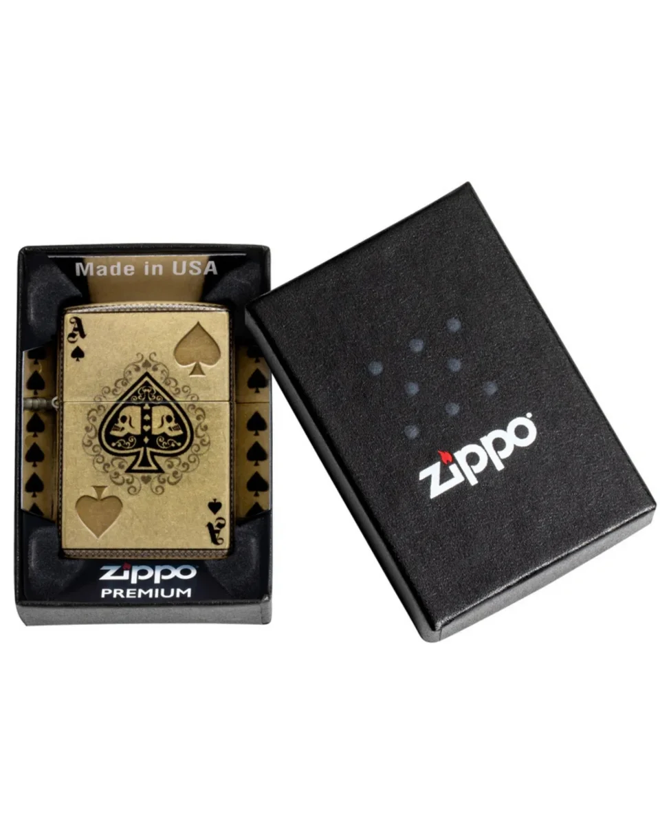 Zippo Accendino Antivento Made In Usa Ricaricabile Ace of Spades Oro Unisex - immagine 6