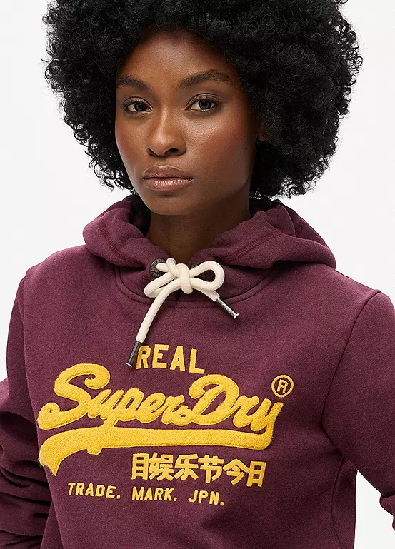 Superdry Felpa Donna Chenille VL Graphic Hoodie misto Cotone Burgundy - immagine 6