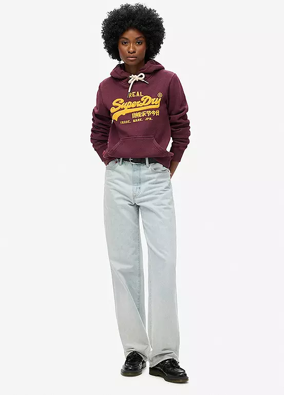 Superdry Felpa Donna Chenille VL Graphic Hoodie misto Cotone Burgundy - immagine 3